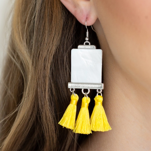 Yellow Tassel Earrings - Picture 2 of 3